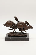 Moderne Bronzefigur Springende Hasen – 2er Set, Signiert & Gemarkt, 100% Bronze
