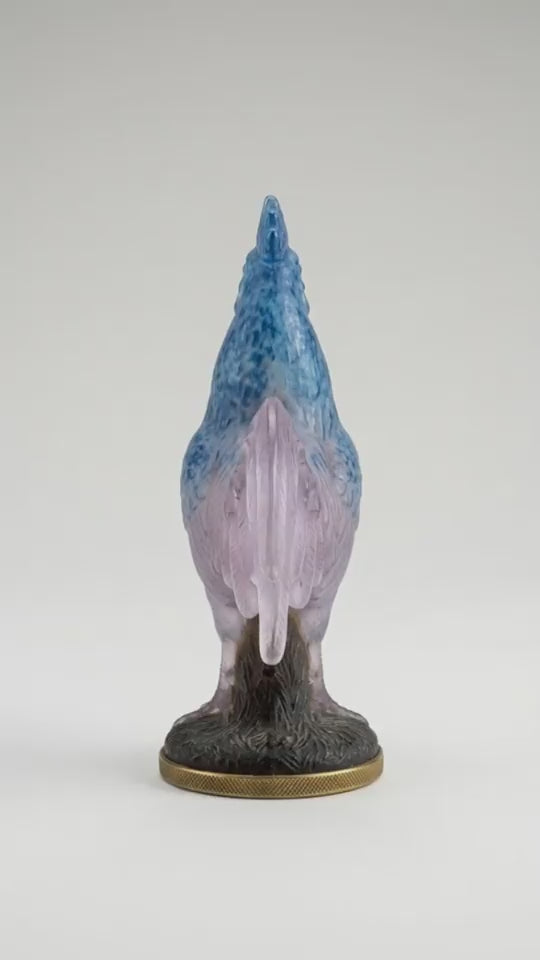 DAUM FRANCE HAHN SKULPTUR  PATE DE VERRE KRISTALL BLAU SIGNIERT