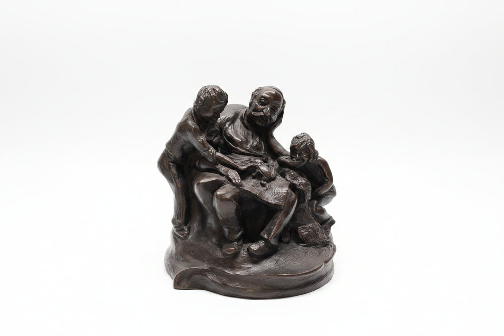 Antike Bronzefigur – Vater und Kind, Frankreich um 1900, 14 cm
