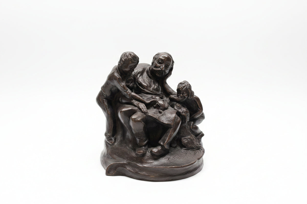 Antike Bronzefigur – Vater und Kind, Frankreich um 1900, 14 cm