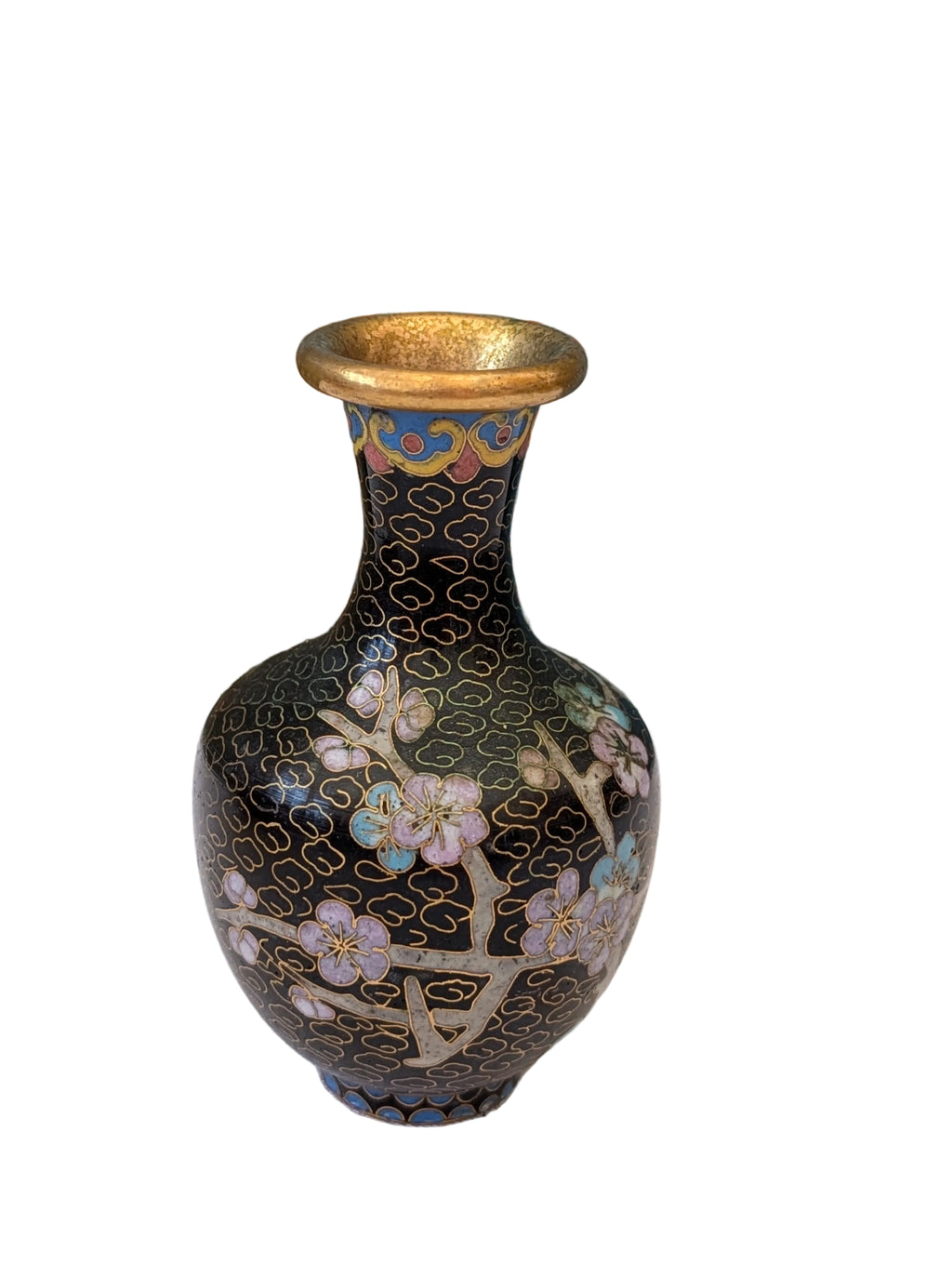 Cloisonné Vase Gold Schwarz 12 cm – Antike Emaillearbeit