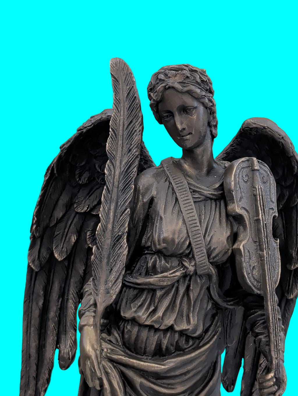 Figurine en bronze Ange avec plume et ailes – 35 cm, pièce de collection