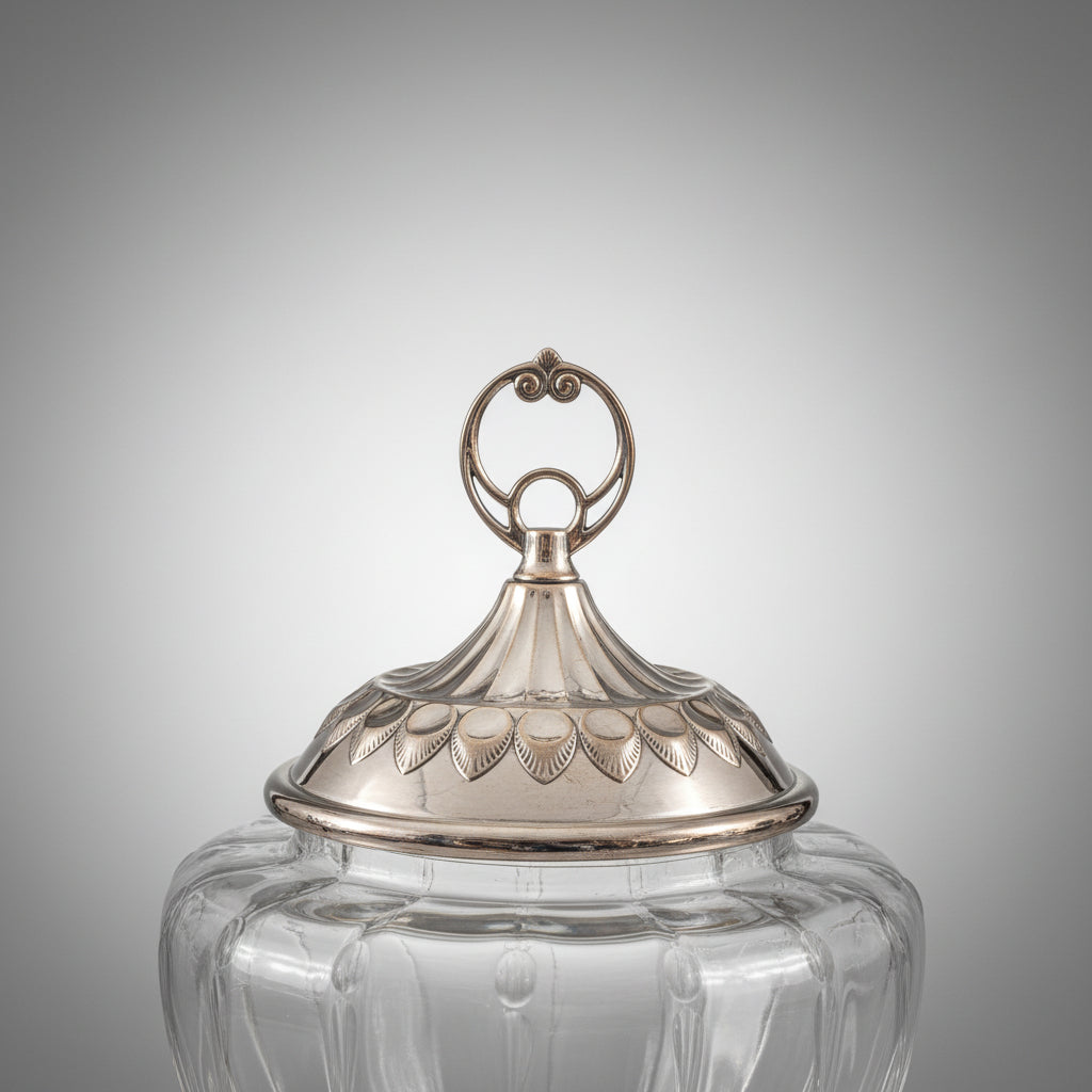 Glas-Amphore mit versilbertem Deckel