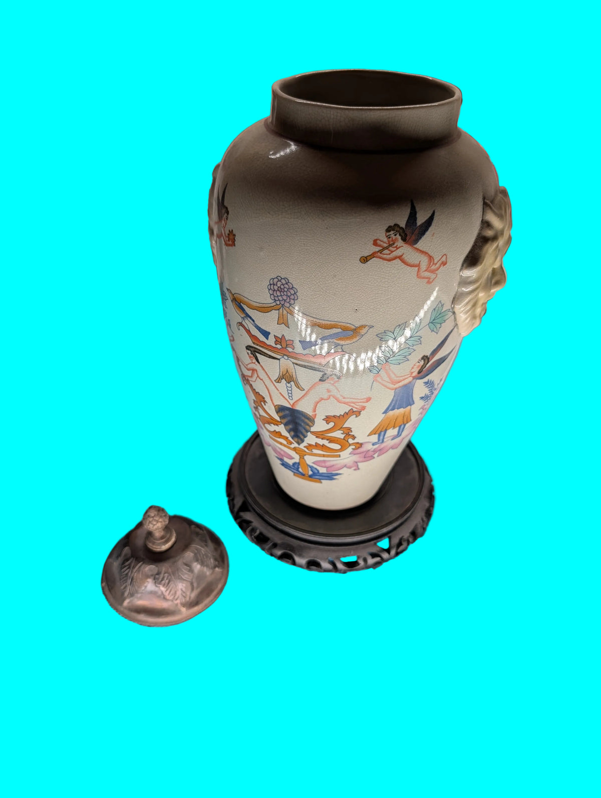 Porzellan Vase auf Sockel – Dekorative Ziervase, Höhe 44 cm
