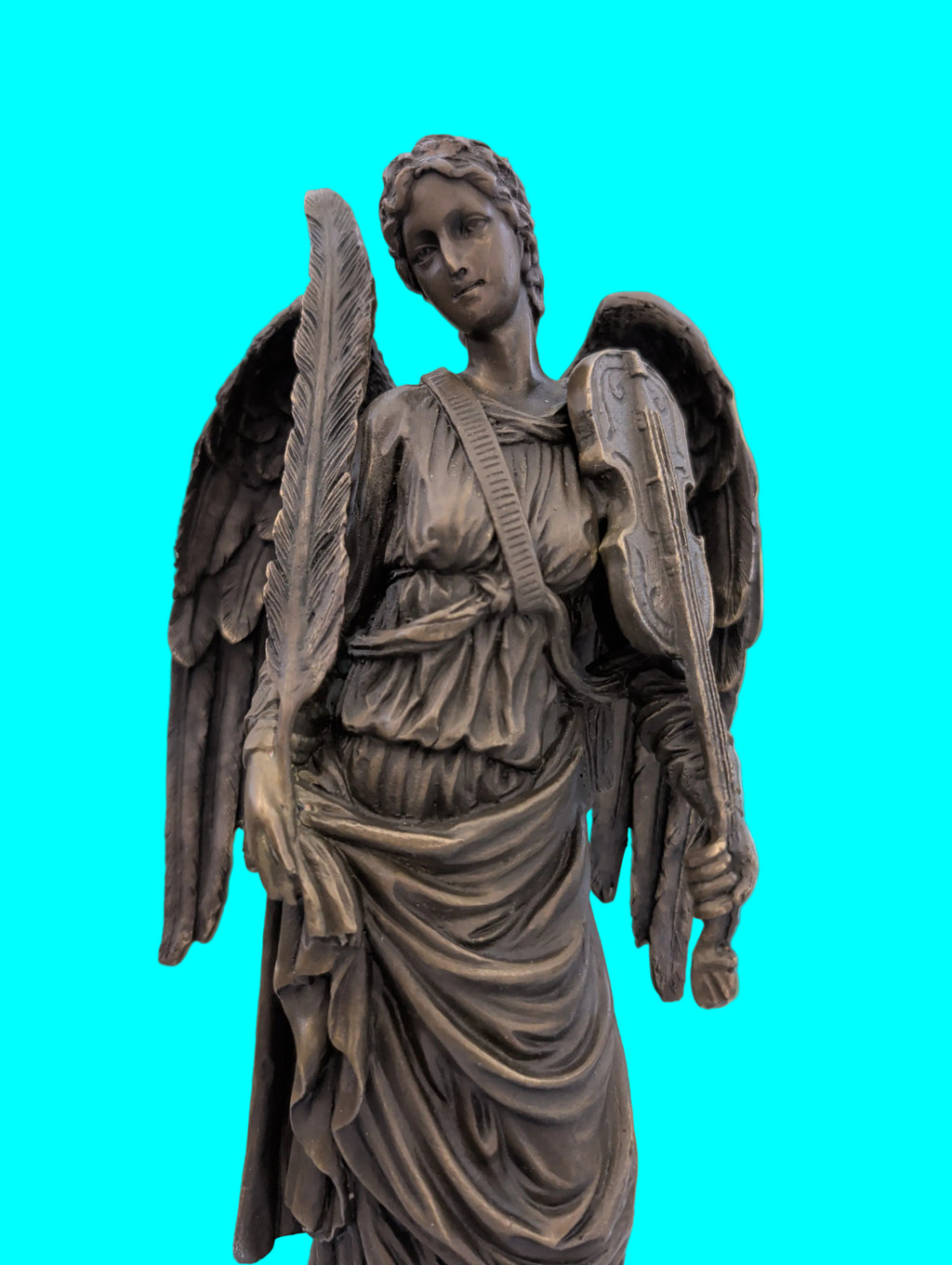 Figurine en bronze Ange avec plume et ailes – 35 cm, pièce de collection
