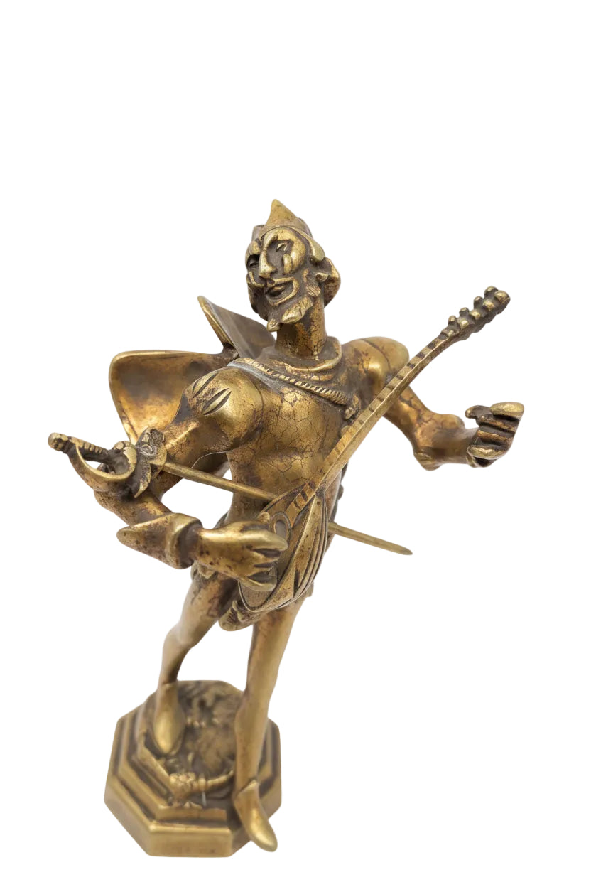 Antike Bronze Figur Teufel / Mephisto mit Laute – Signiert A. De Wever – 28 cm