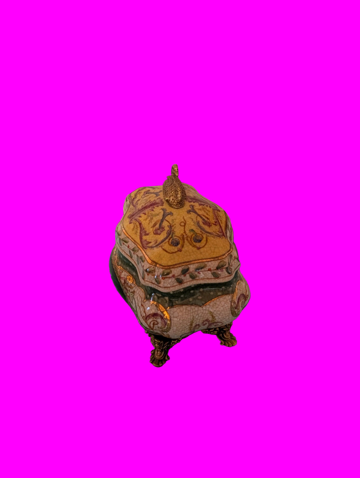 VINTAGE INSPIRIERTE ORNAMENTAL SCHMUCKDOSE MIT SCHWANENFINIAL UND FLORALEM MOTIV