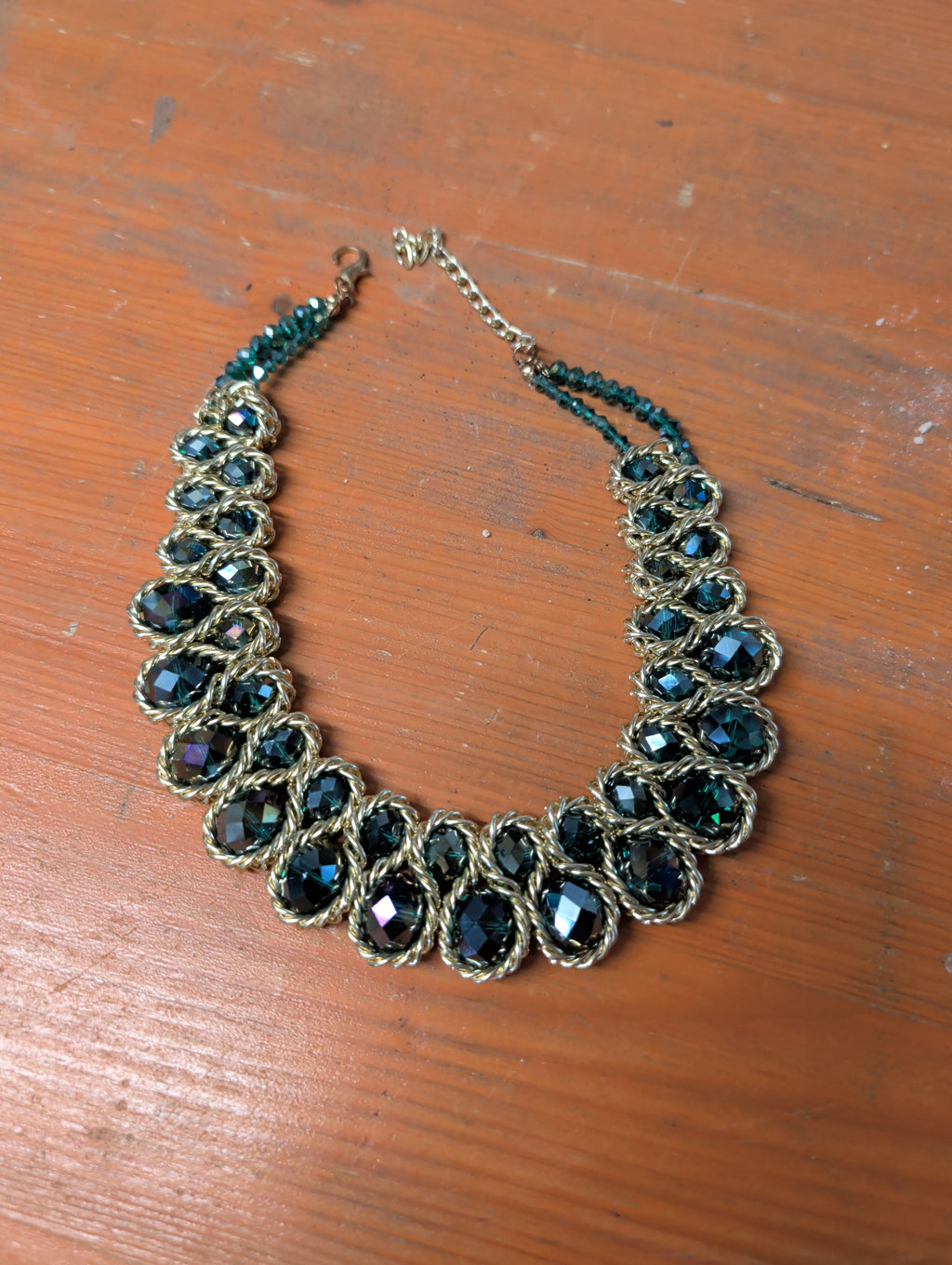Glamouröse Boho Latzkette – Tiefblaue Kristallperlen – Vintage Schmuck