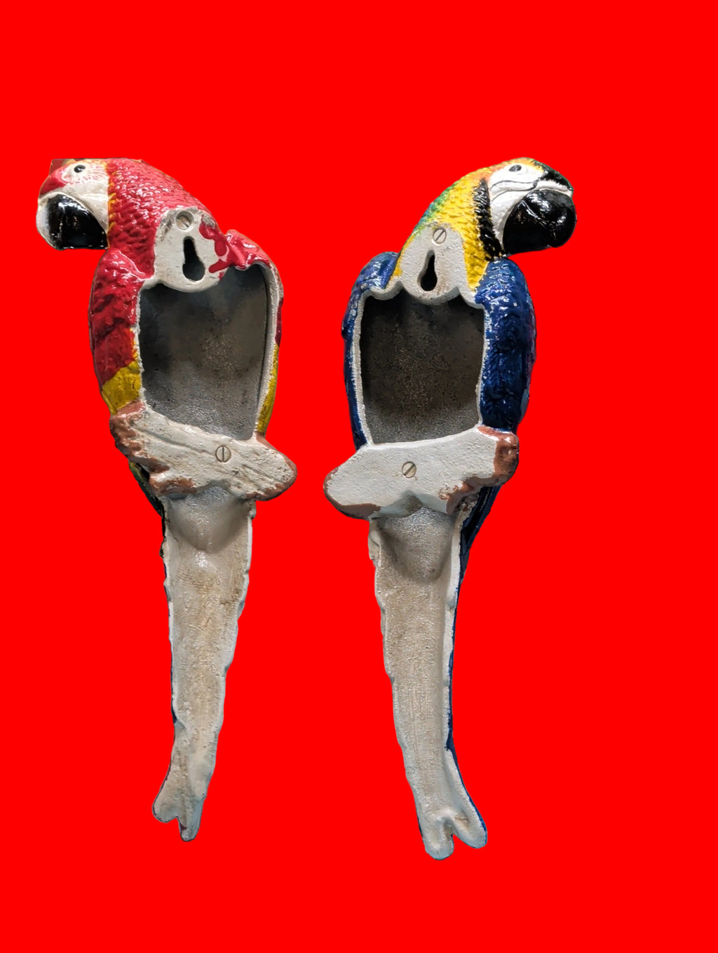 Gusseisen Papageien-Figuren – Gelbbrustara & Dunkelroter Ara, 37 cm, Innen & Aussen