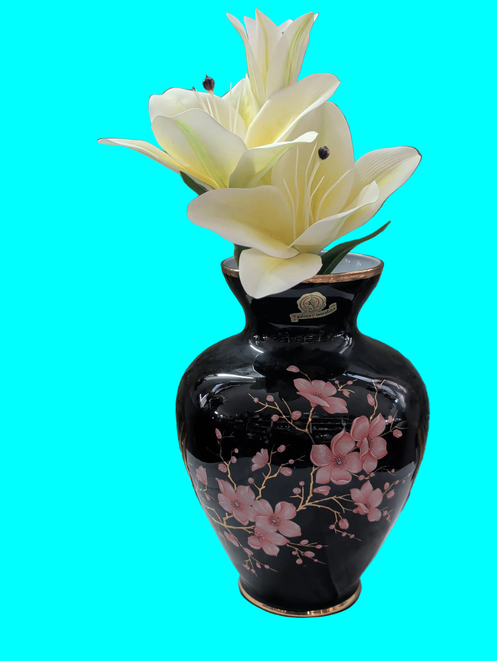 Vase en porcelaine antique d'Italie – Avec bord doré, hauteur 31 cm