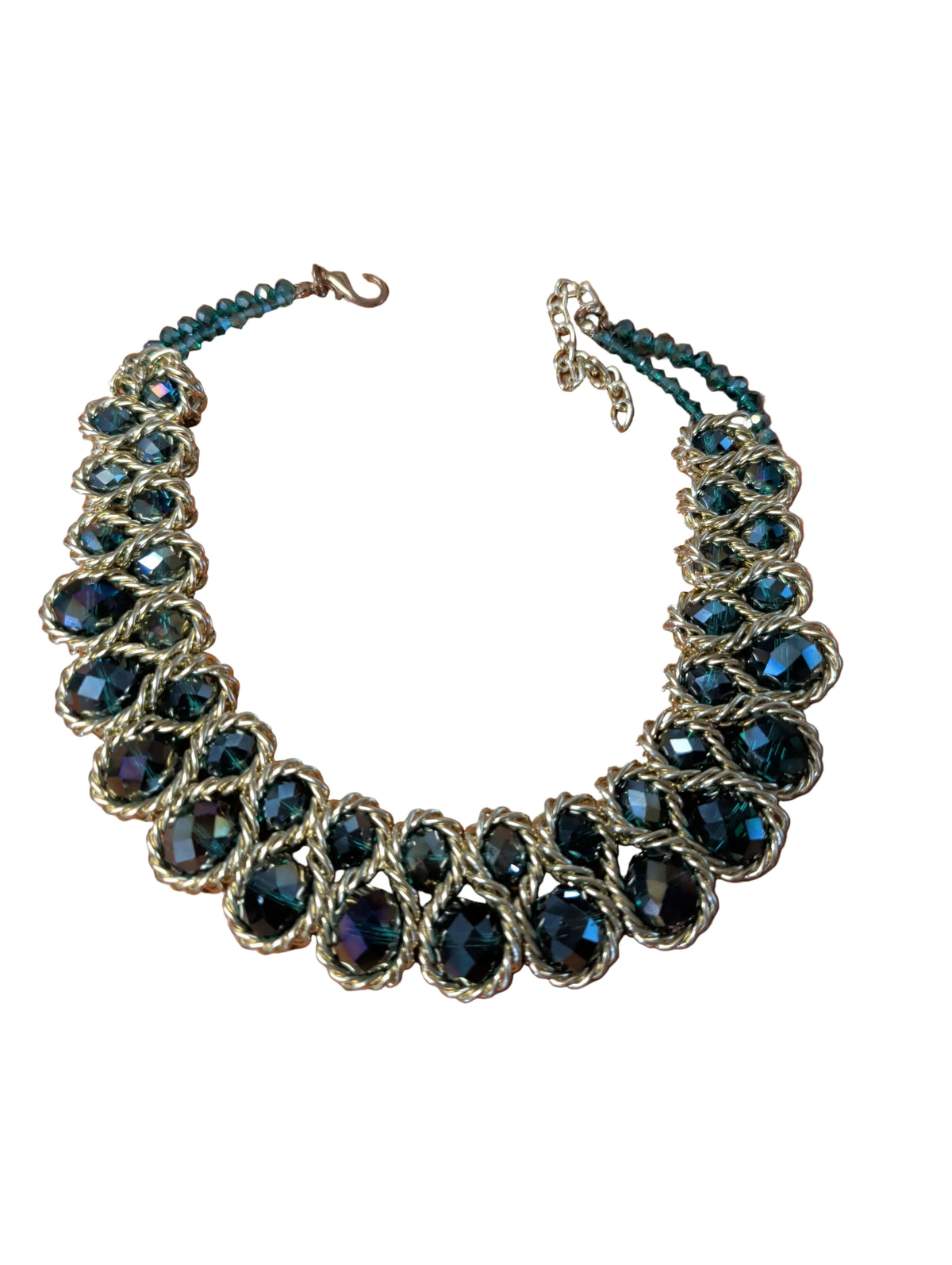 Glamouröse Boho Latzkette – Tiefblaue Kristallperlen – Vintage Schmuck