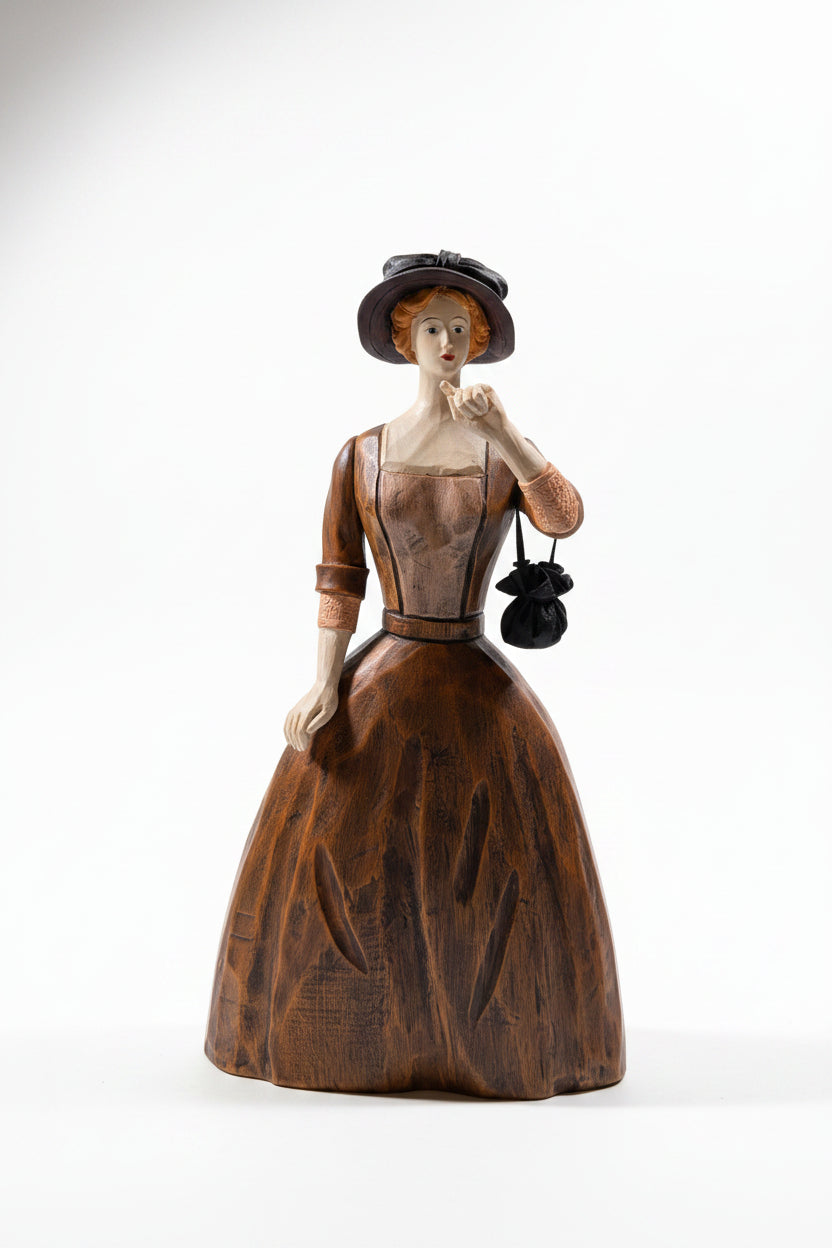 Moderne Lady Holzfigur mit Schirm und Tasche – Deko Liebhaberstück