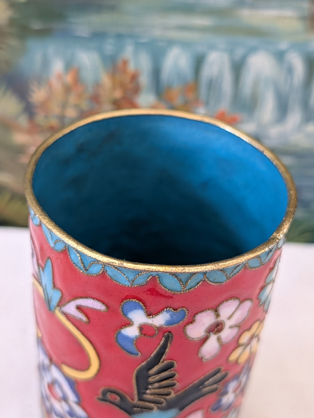Cloisonné Vase 14 cm – Antike Emaillearbeit