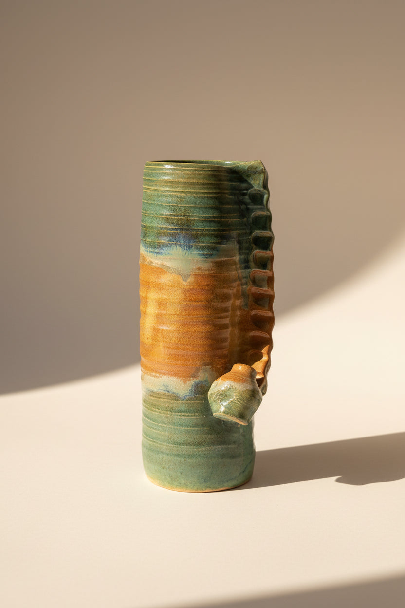 Vase en céramique unique, texture organique et palette de couleurs terreuses