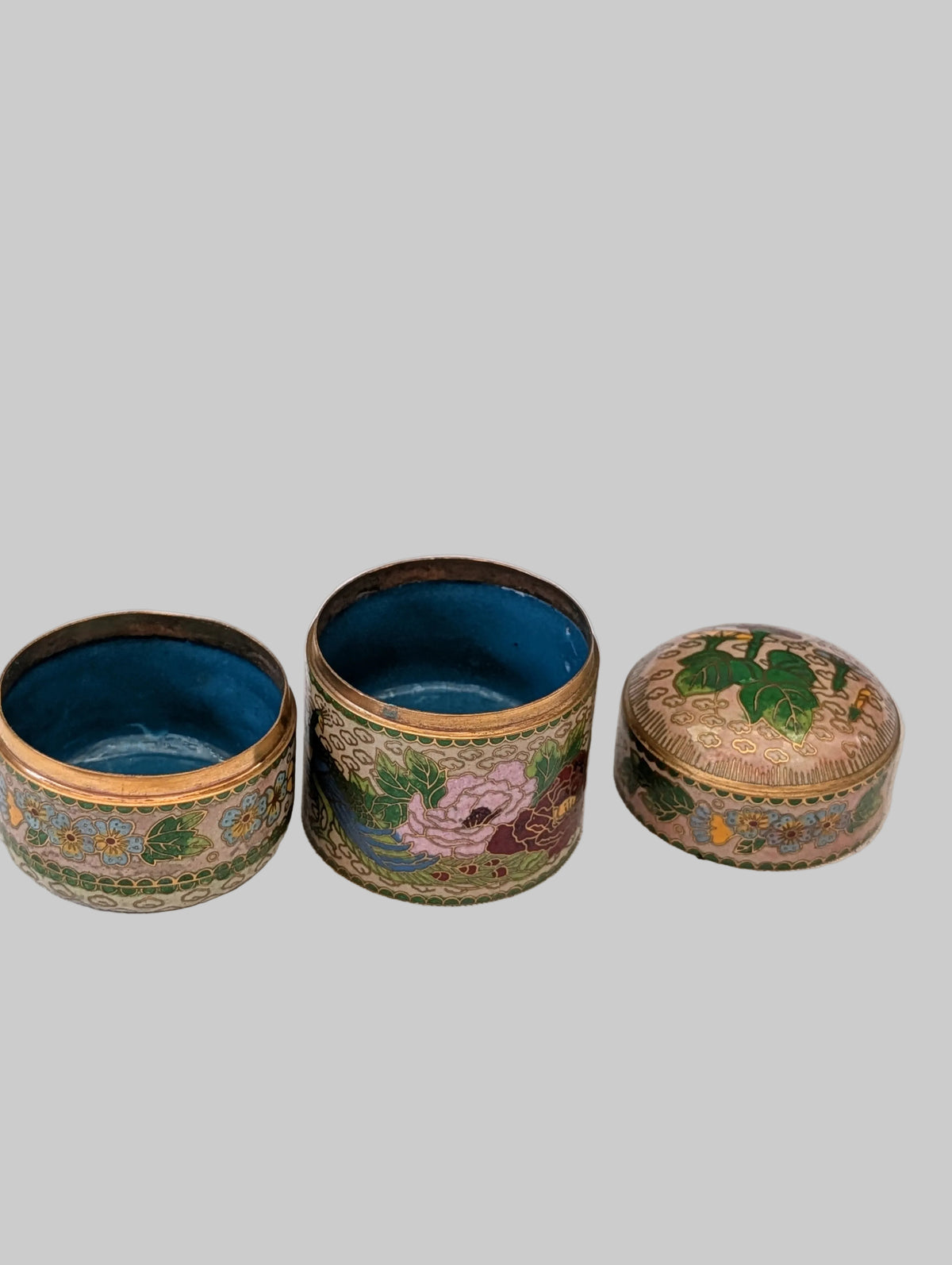 Cloisonné Dose 3-teilig 13 cm – Antike Emaillearbeit