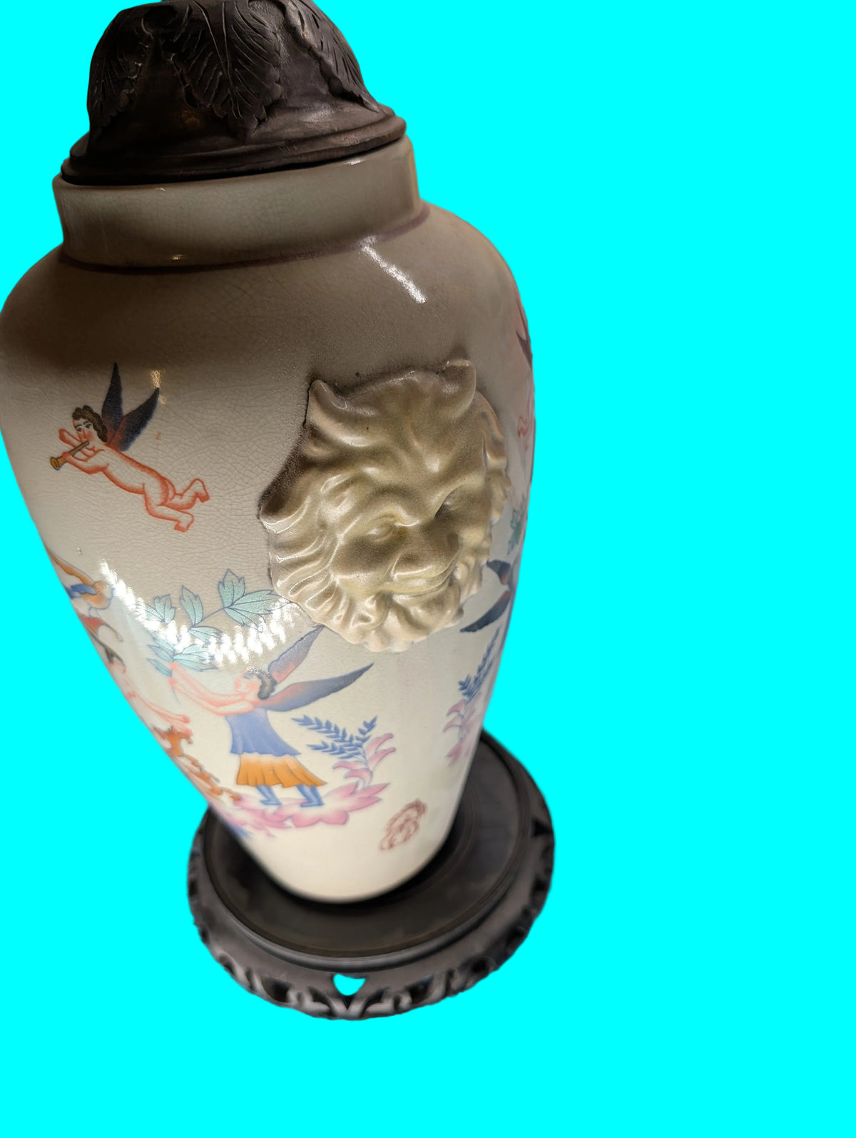 Porzellan Vase auf Sockel – Dekorative Ziervase, Höhe 44 cm