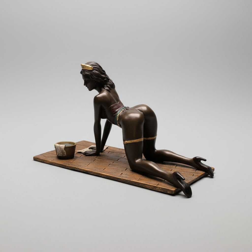 Moderne Wiener Bronzefigur Dame kniend – Gemarkt, Sehr detailreich, 21 cm