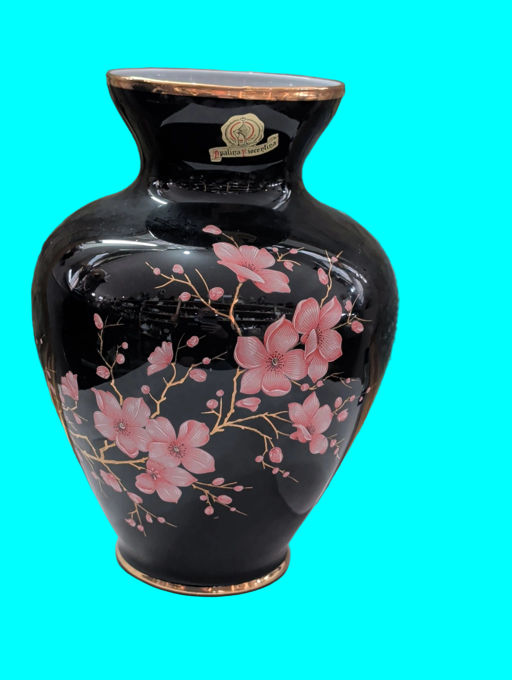 Vase en porcelaine antique d'Italie – Avec bord doré, hauteur 31 cm